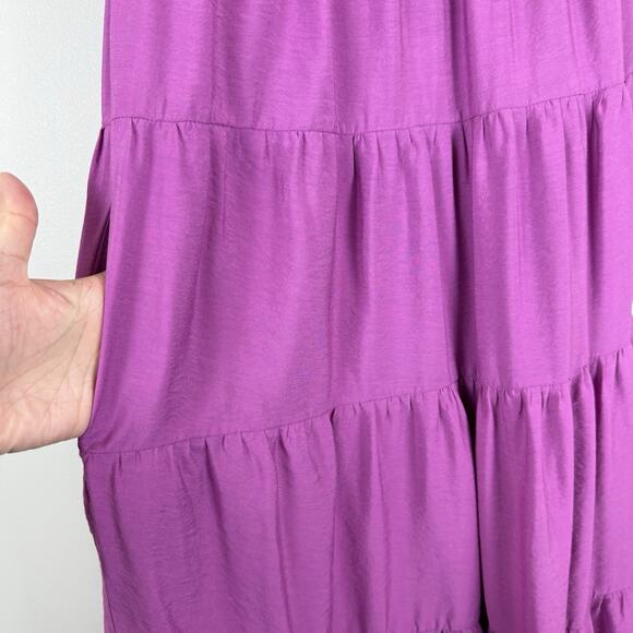 English Factory Maxi Tiered Dress XS Pink Lined Pockets Cottagecore Bohemian - Picture 3 of 8